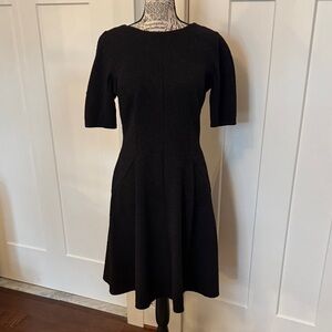 London Style Black Textured Midi Fit-and-Flare Dress